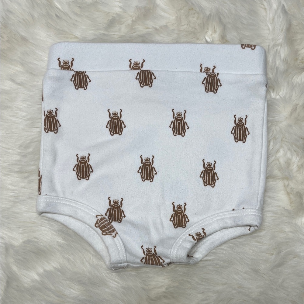 Kate Quinn White and Brown Beetle Print Diaper Cover Bloomer 12-18 Cotton